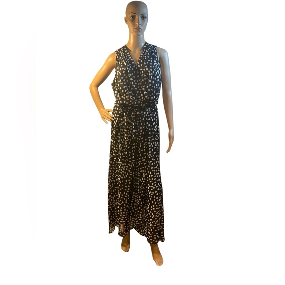 Donna Ricco Women’s White Black Polka Dot Maxi Wrap Style Maxi Dress Size 12